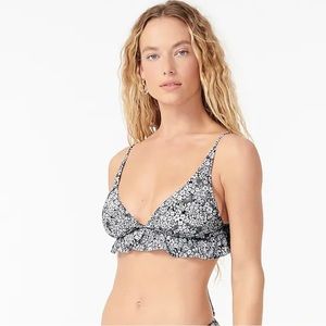 J Crew French Bikini Ruffle Top Navy in Valley Floral EUC Size Large MSRP $78